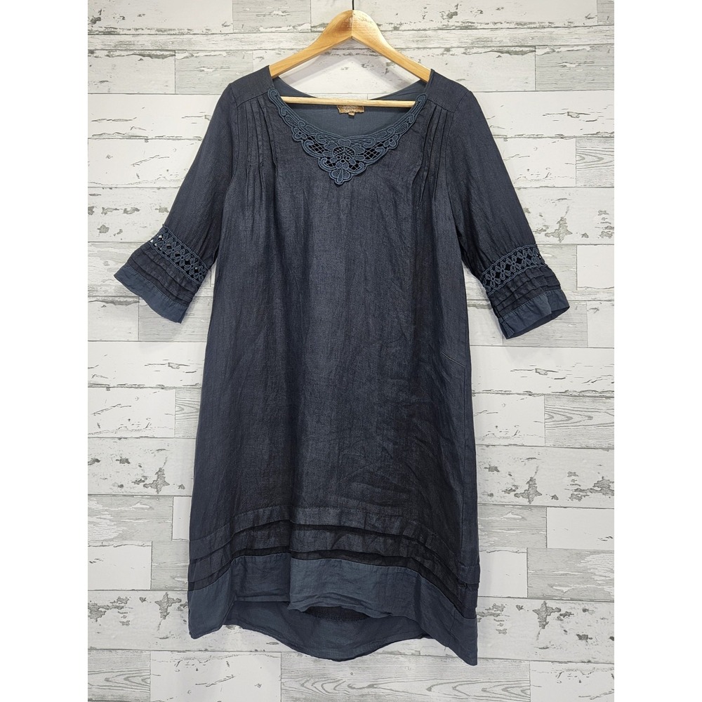 Carla Conti Made in Italy Linen Dress Womens Xsmall Charcoal Gray